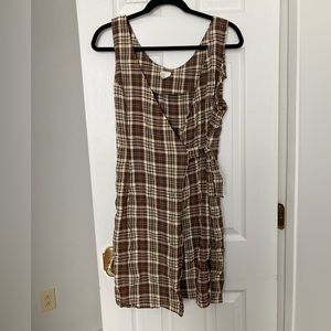 Vintage Plaid Sleeveless Wrap Dress